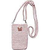 Pretty in Pink Crossbody Crochet Phone Bag with Butterfly Wooden Button – Handmade Soft Cotton Purse with Adjustable Strap- Fully Lined Cell Phone Purse– Boho Style Gift for Women & Teens