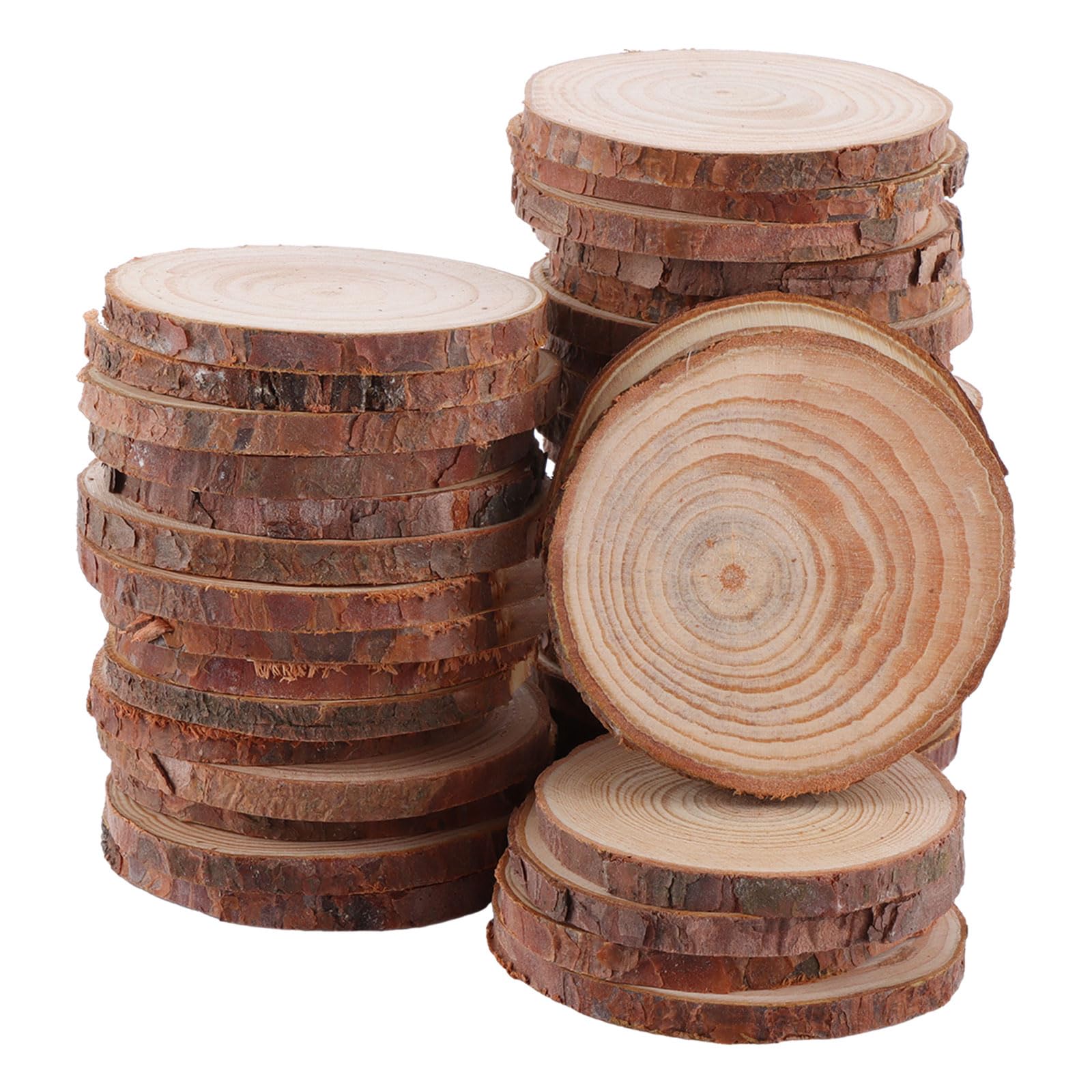 ASelected 50 Pcs Natural Wood Slices,6-7Cm Log Wooden Discs with Bark,Wooden Circles for DIY Crafts Christmas Decorations Ornaments Wedding Favours