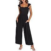 ANRABESS Jumpsuits for Women Dressy One Piece Summer Outfits Wide Leg Sleeveless Smocked Romper Jumpers Casual Beach Overalls