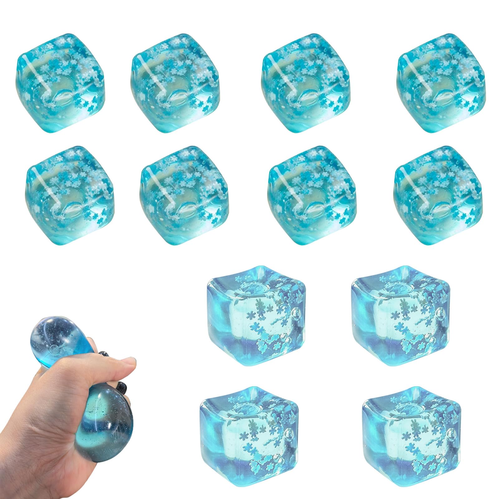 AHYCS Ice Cube Squishy Toy, Stress Cube - Ice Cube Stress Balls with Snowflakes Inside, Slow Rising Cubes Stress Balls for Adults Kids, Nice Cubes Squishy for Party Favors (12PCS)