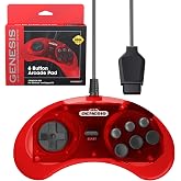 Retro-Bit SEGA Genesis 6-Button Wired Controller - Original Port - (Red) | Officially Licensed for Original Sega Genesis/Mega Drive Game Systems