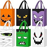 Paterr 18 Pcs Halloween Candy Bags Reusable Non Woven Treat Gift Bags Cat Ghost Mummy Vampire Zombie Pumpkin Tote with Handles Bulk for Halloween Party Kids Birthday