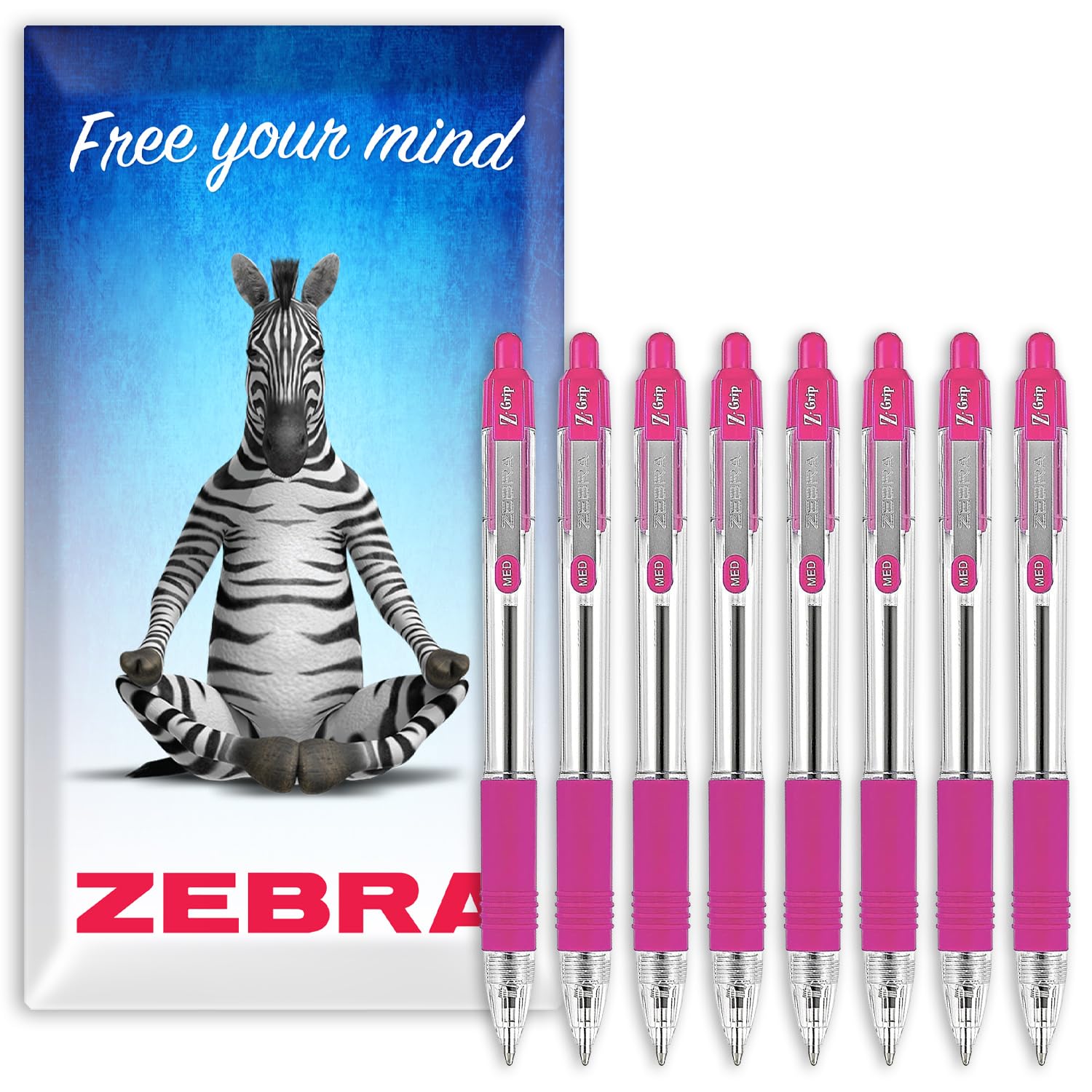 Zebra Pen Z-Grip Retractable Ballpoint Pen - 1.0mm Nib - Pink Ink - (8)