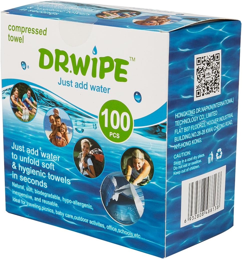DRWIPE Coin Size Compact Guest Towels Non-woven Fabrics Disposable Beach Camping Travel Towel Easy to Carry (100 pieces / Box) (White)