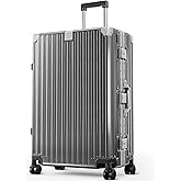 ALPHA CAMP Checked 28 Inch Luggage, Thickened Aluminum Frame Luggage with TSA Spinner Wheels, 3-Layer PC Hard Shell Zipperless Lightweight Travel Suitcase, TypeC USB Charging Port, Cup Holder Grey