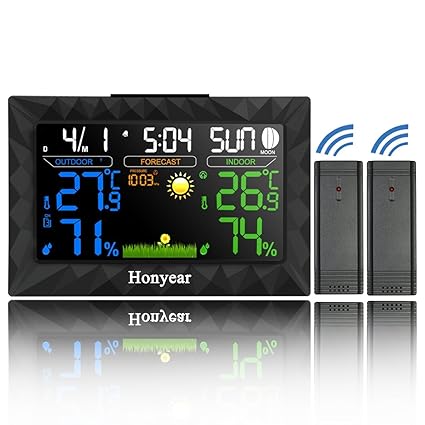 HONYEAR-Wetterstation mit zwei Außensensor—Deutsch Handbuch— Digital LCD Großer Bildschirm Display-inkl. Feuchte / Barometer 