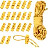 uxcell 20 Pcs Plastic Cord Locks & 16 ft Elastic Cord, Double-Hole Toggles for Drawstrings End Stopper Fastener Slider Toggles Clip for Shoelaces Backpacks Replacement, Yellow