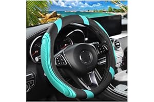 XINLIYA 15 Inch Car Leather Steering Wheel Cover, Automotive Accessories Elastic Breathable Anti-Slip Soft Wheel Protector Fi