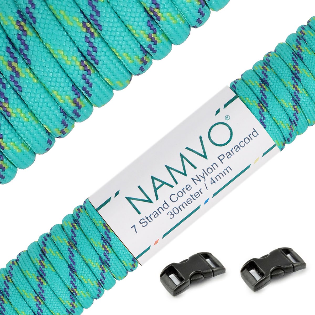 Namvo 550 Paracord Mil Spec Type III 7 strand parachute cord Total Length 100ft / 30 Meters, Blue + yellow Blue dot