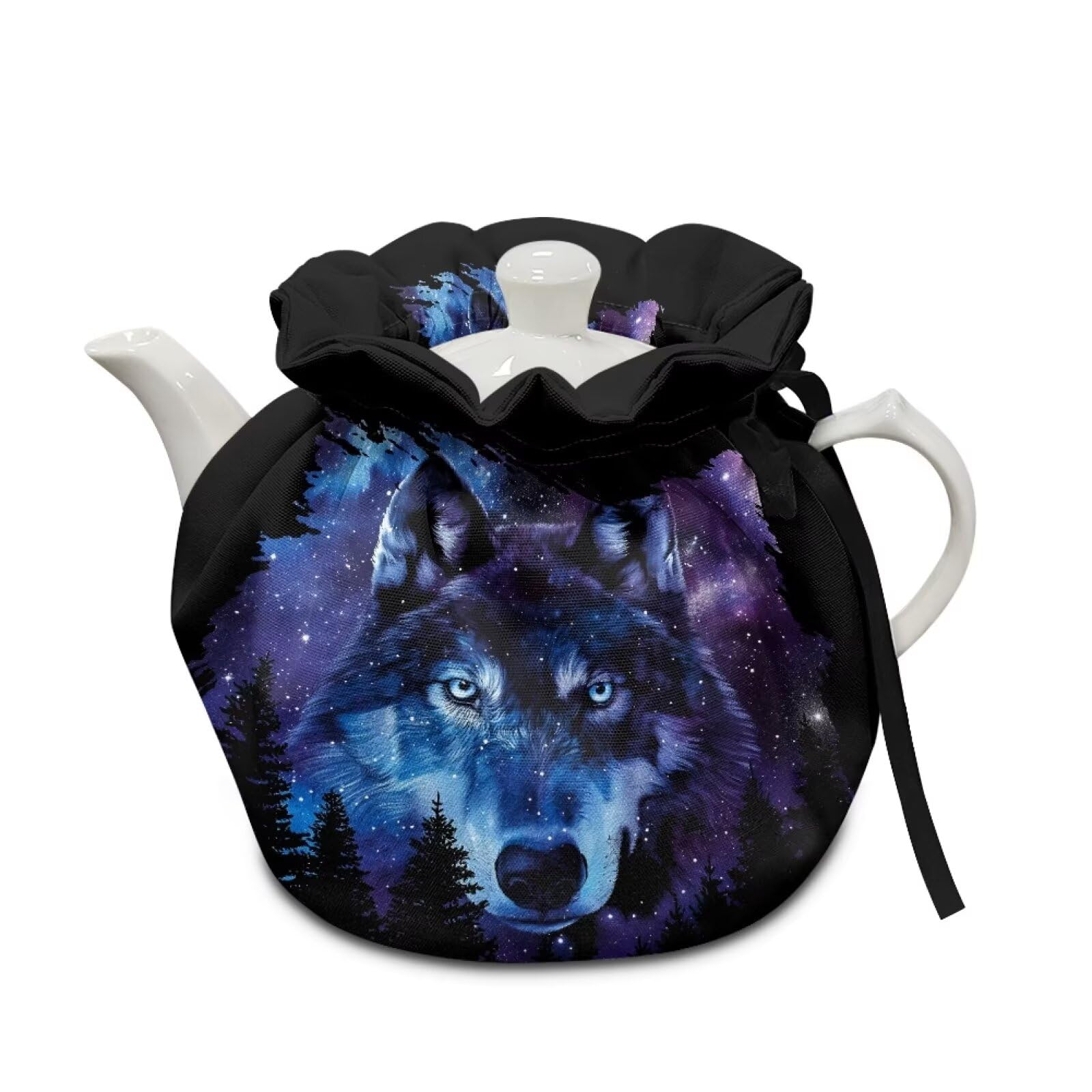 Poceacles Galaxy Forest Wolf Print Tea Cosy | Teapot Warmer Suitable For Small, Medium or Large Teapots Tea Cosy for Teapot Tea Pot Dust Cover Keep Warm Breakfast Pot Protector Cover