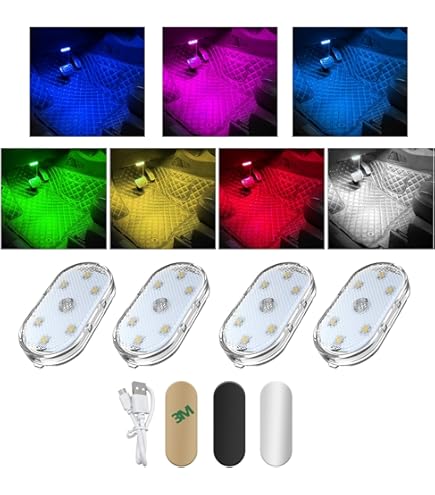 Sandfren 2PCS USB LED Car Interior Atmosphere Lamp, Portable Mini