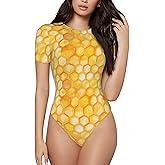 BSUYGET Bee Honeycomb Women's Crew Neck Bodysuits Short Sleeve T Shirts Basic Tee Tops for Women