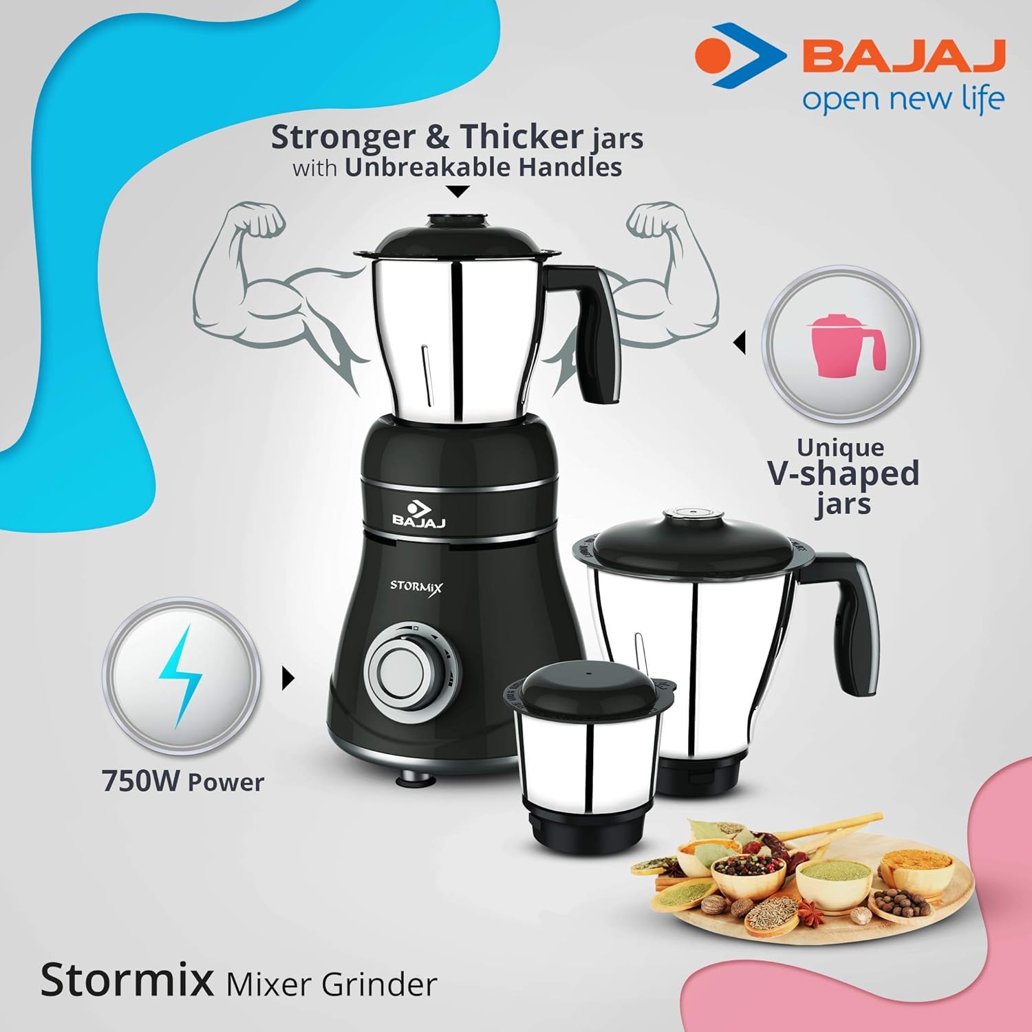 Mixer Grinder 750Watt with 3 Jars Bajaj Stormix Best Price With