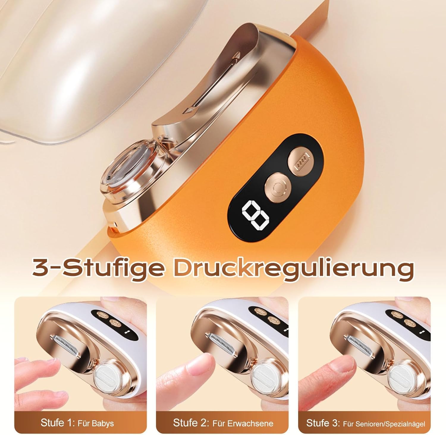 2026 Neu Elektrischer Nagelknipser, 3 in 1 Multi-functional Electric Nail Trimmer, Elektrische Nagelfeile Polieren mit LED 3 Gesch- Ultraleise Electric Nail Clippers für Kinder Erwachsene (Weiß) 8