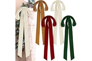 JOOTTUAN 23.6 x 8.7 Inches Large Velvet Christmas Staircase Wreath Bows Rustic Crafts Velvet Bows for Christmas Indoor Outdoor Decoration (4, Beige, Khaki, Green, Wine Red)