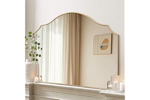 BESDOMUS Gold Scalloped Wall Mirror: 40"x29" Large Modern Minimalist Bathroom Mirror - Decorative Vanity Arched Mirrors for Dresser/Entryway/Fireplace/Mantle/Living Room - Home Decor for Housewife