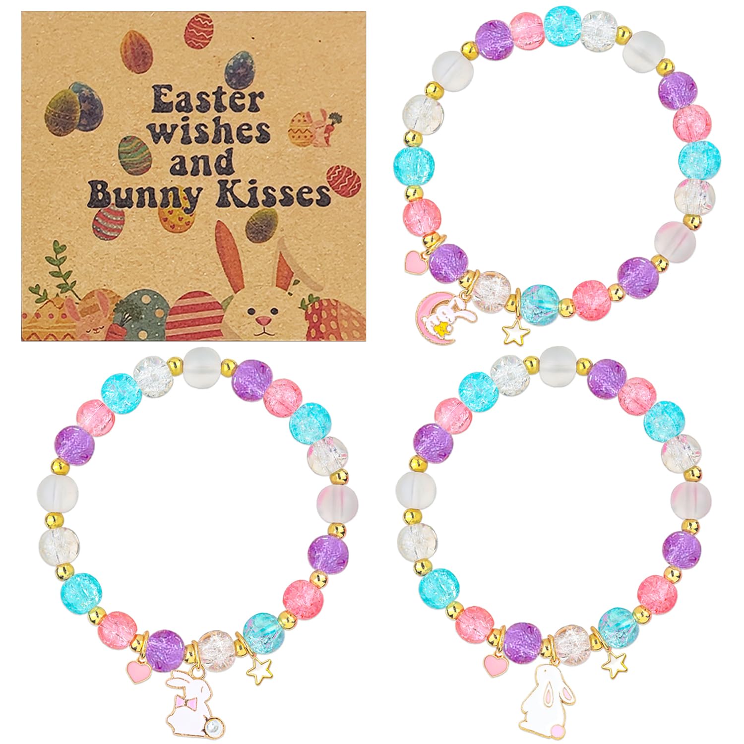 JZILU 3pcs Easter Bracelets For Girls, Bunny Bracelet Easter Basket Stuffers For Girls