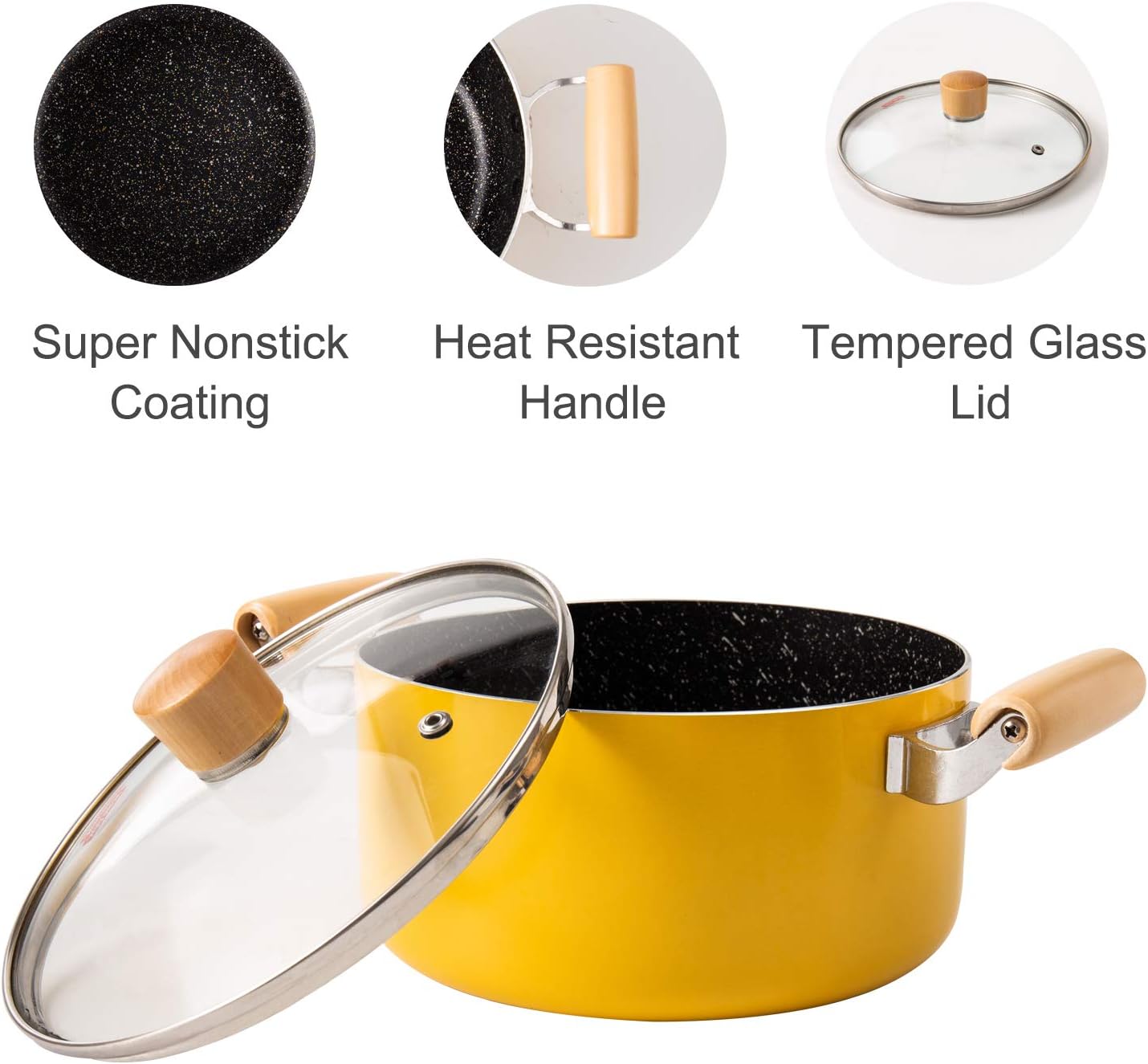 Stock Pot, ROCKURWOK Nonstick Soup Pot Pasta Cooking Pot with Lid, Cast Aluminum Casserole Dutch Oven with Double Wooden Handle, 3.3 Quart, Yellow: Kitchen & Dining