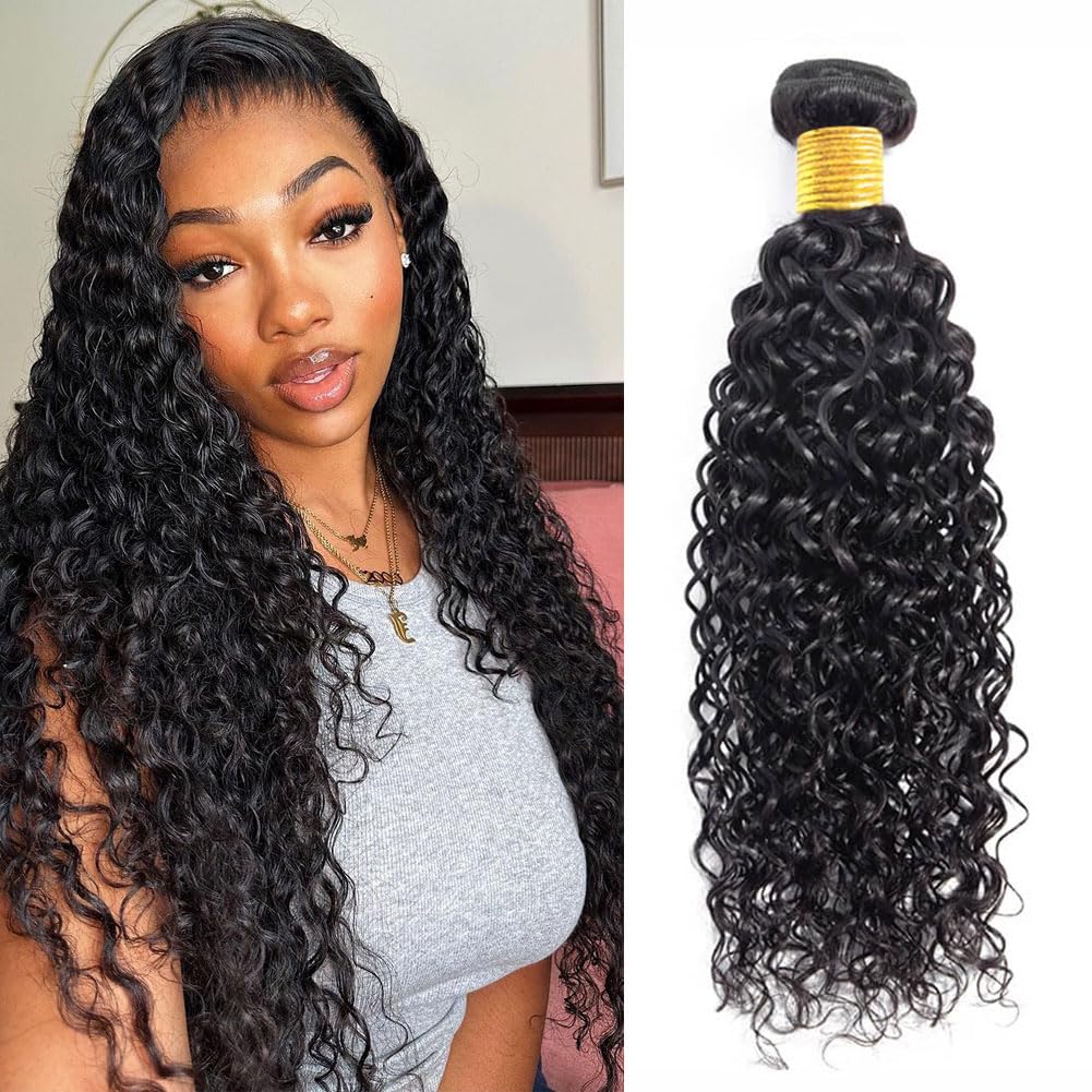 Vallbest Water Wave Bundles 100% Unprocessed Virgin Human Hair Curly Hair Bundles 24 Inch Double Weft Wet and Wavy Human Hair Weave Bundles Natural Black Color — image 1