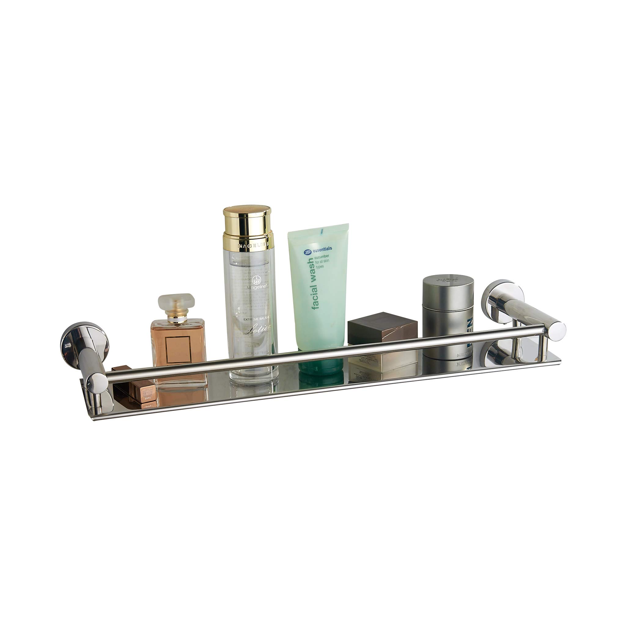 BGL 304 Stainless Steel Bathroom Shelf with Rail, Wall Mounted Floating Shelvesfor Kitchen, Bath Home Decor (Polish Chrome)