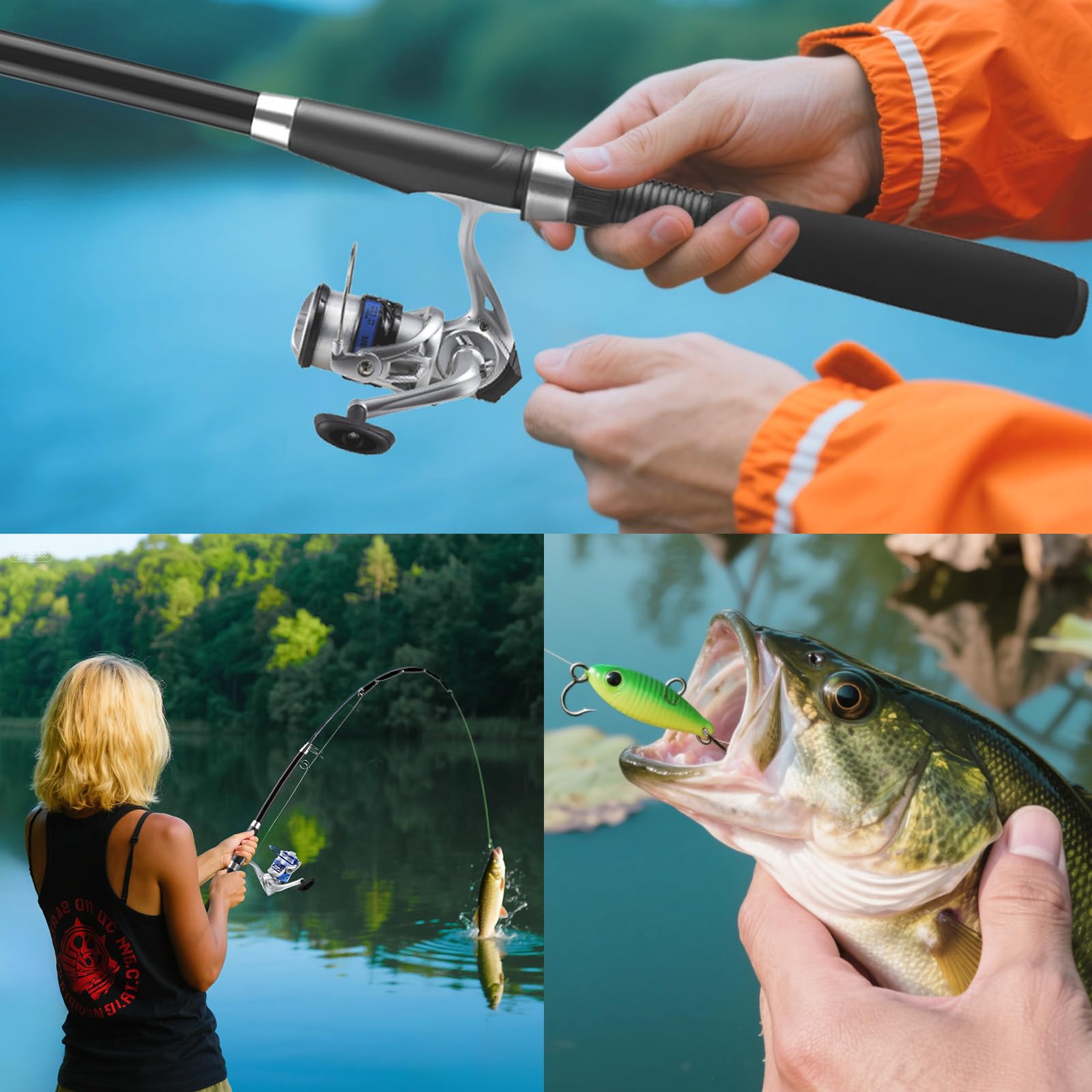 Telescopic Fishing Rod and Reel Combo, 2PCS 5.9FT Collapsible Fishing Pole Set with Pre-Loaded Spinning Reel Lures and Carrier Bag, Saltwater Freshwater Fishing Gear for Adults