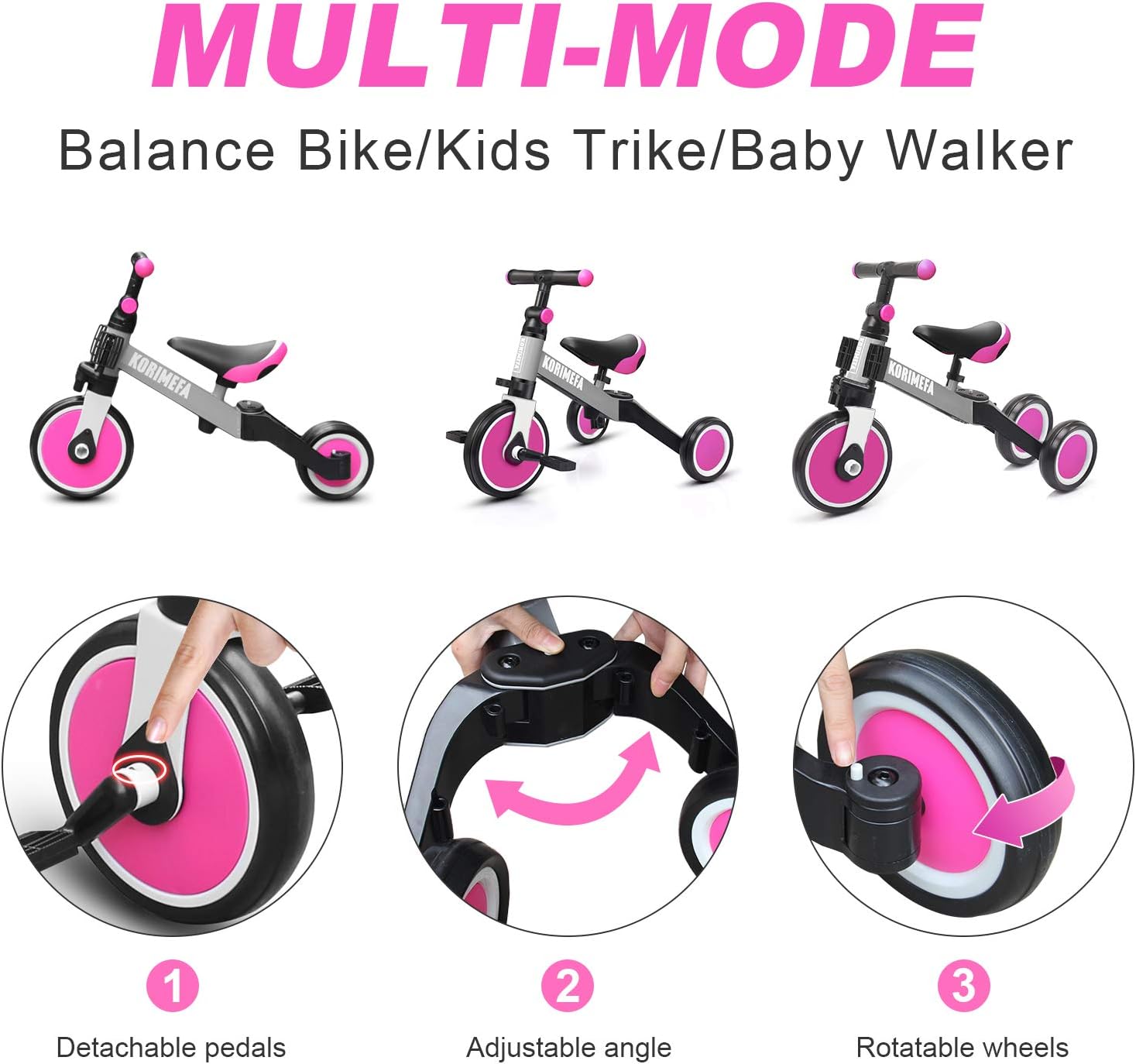 KORIMEFA 3 IN 1 Kids Trike for 13 Years Old Boys Girls Toddlers