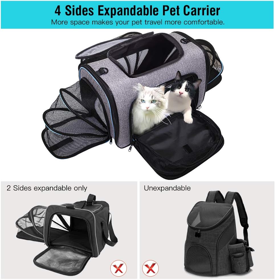 Siivton Pet Carrier Airline Approved, Expandable Soft-Sided Dog Carrier with Fleece Pad for Cats, Foldable Pet Travel Bag Safe and Easy : Pet Supplies