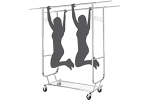RENGUE Rolling Clothing Racks for Hanging Clothes, Heavy Duty Clothing Garment Rack Holds 610LBS, Portable Clothes Rack with Wheels Collapsible Commercial Garment Rack for Closet Bedroom Laundry Room