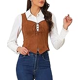 Allegra K Women's 2025 Vintage Faux Suede Vest Jacket Sweetheart Neck Sleeveless Lace Up Waistcoat Vest