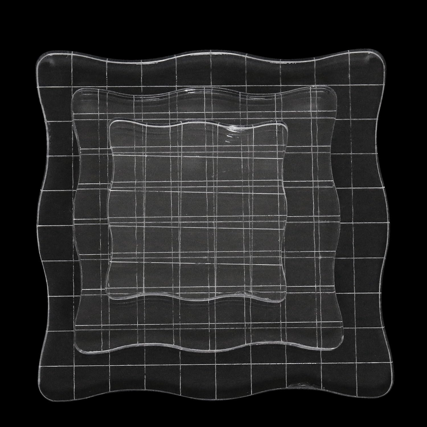 Hosifiy Set of 3 Wavy Stamp Blocks with Grid Lines - Transparent Acrylic for Scrapbooking, Card Making, Crafts