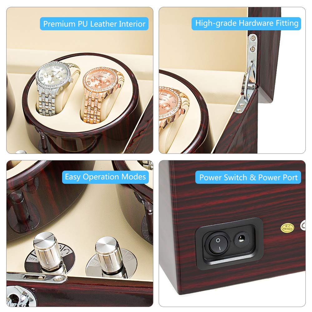 JQUEEN Automatic Wood Watch Winder Display Box 4+9 Storages