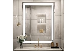 FTOTI 36 x 28 Inch LED Mirror, Wall Mounted Lighted Bathroom Mirror, Anti Fog Vanity Mirror with Lights, IP54 Waterproof CRI90+ Dimmable Frameless Makeup Mirror(Horizontal/Vertical)