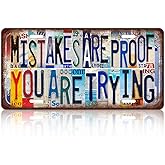 JBYMsign Vintage Inspirational Wall Decor Mistakes Are Proof You Are Trying License Plate Metal Sign Tin Signs Poster