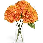 BonBloom's Fall Decor,3 Pcs Orange Hydrangea Artificial Flowers Latex Real Touch Faux Hydrangeas Lifelike Fake Hydrangea Flowers for Wedding Bouquet Party Table Centerpieces Outdoor Home Decor