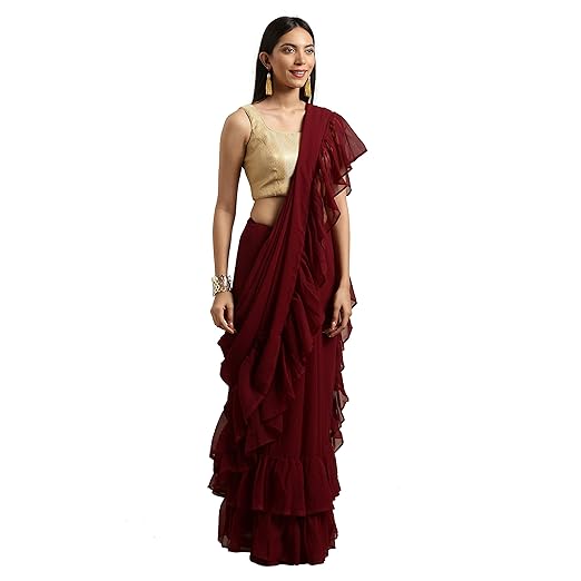 Womanista Womens georgette with Blouse Piece 7510 Sarees (TKIM9636_ Maroon_ Free Size)