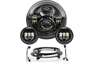 TUGWUETLWU New 7" LED Headlight 4.5" Auxiliary Fog lights Kit for Motorcycle Accessories Compatible With Harley Street Glide Electra Ultra Classic Road King Heritage Softail Tri Fatboy-Black