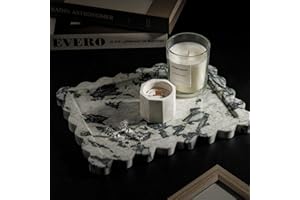 WORHE Marble Vanity Tray - Luxury Scalloped Rectangle Stone Trays for Jewelry, Perfume, Makeup Calacatta Verde Green & White Veined Countertop Storage Organizer for Bathroom Kitchen Home Decor (WH048)