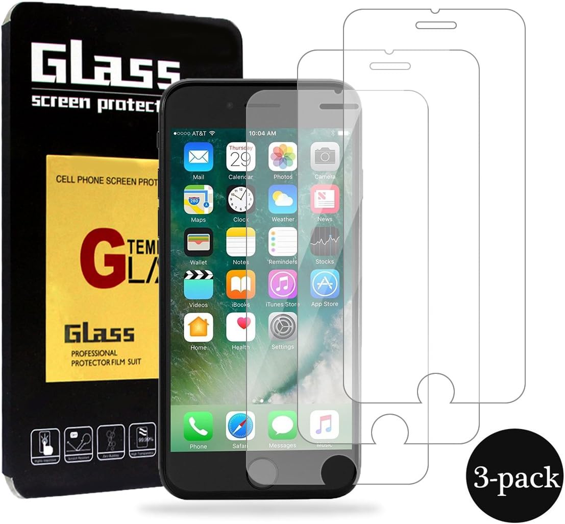 Hanbee iPhone 7/8, Pack of 3 Tempered Glass Protection Film Tempered Glass Screen Protector Glass Iphone 7/8, 99% 0,33Â mm HD 9H Hardness Thickness