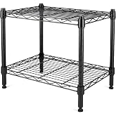 Bengess 2-Tier Storage Shelf, Heavy Duty Adjustable Organizer Rack, Black | Tool-free 2-tier metal shelf with adjustable height and leveling feet for kitchen, desk, garage and bathroom counters