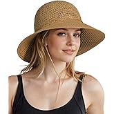 Harikery Beach Hats for Women Packable Crochet Hat Summer Straw Sun Hat for Travel Khaki