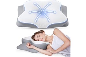 LBRAMS Cervical Pillow for Neck Pain Relief - Ergonomic Memory Foam Pillow with Cooling Case Orthopedic Support Side Sleeper Pillow for Pain Relief Support for Side Back Stomach Sleepers