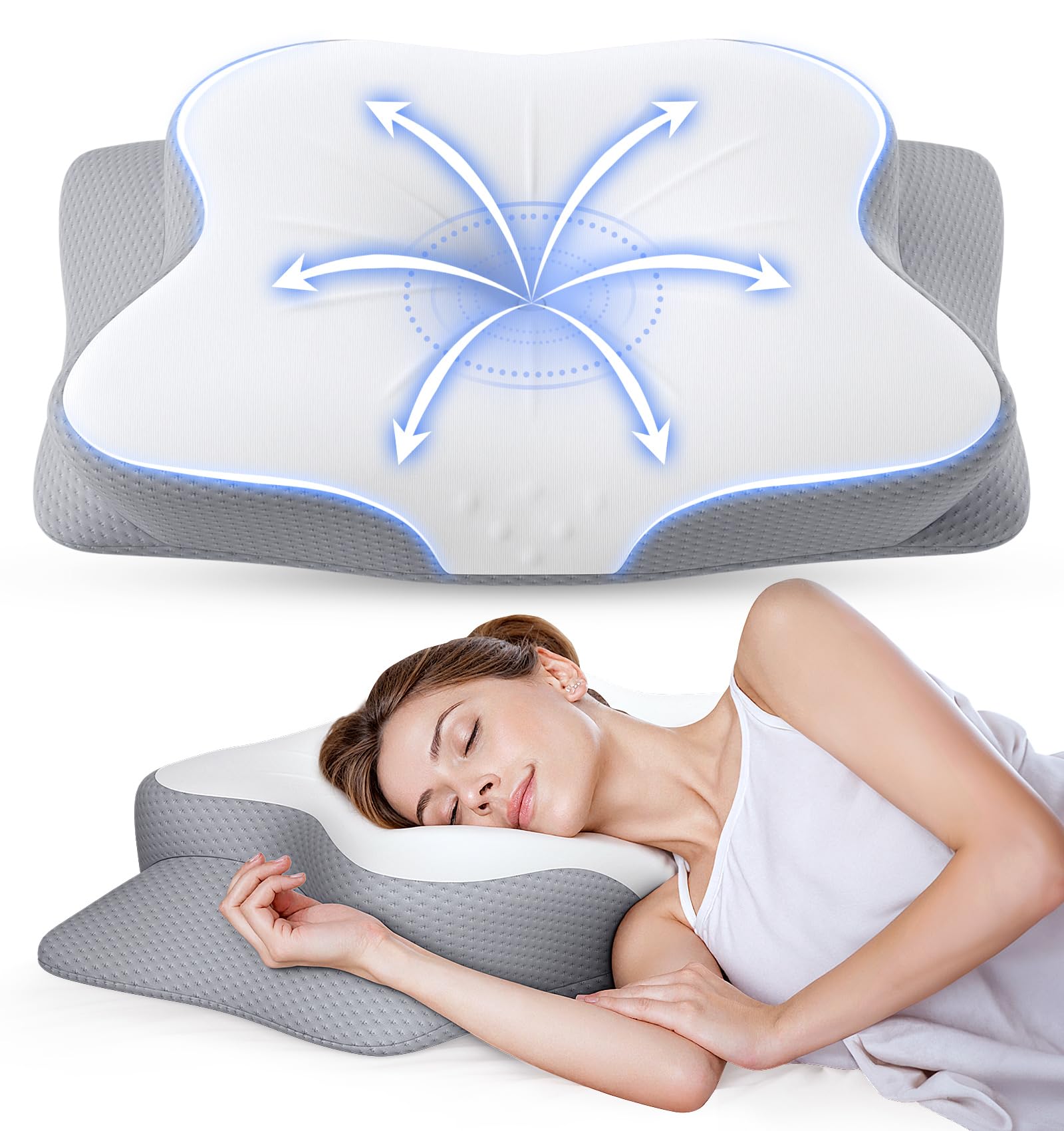 Photo 1 of LBRAMS Cervical Pillow for Neck Pain Relief - Ergonomic Memory Foam Pillow with Cooling Case Orthopedic Support Side Sleeper Pillow for Pain Relief Support for Side Back Stomach Sleepers