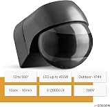 SEBSON PIR Sensor Outdoor IP44 Wall Mounted 12m 180° Anthracite view 2
