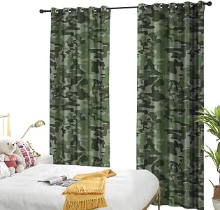 Forest Green 100% Blackout Curtains Abstract Pattern in Green Shades