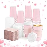 NatNarr 60 Pack Pink Paper Cups with Lids Sleeves, 12oz Insulated To Go Paper Cups Pink Party Cups Disposable Paper Cups, Drinking Cups for Wedding Birthday Baby Shower Party Supplies
