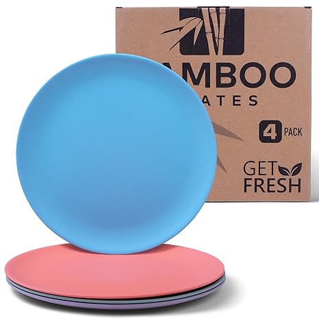 Get Fresh Bambus Teller, 4er-Set Bambus Geschirr, Umweltfreundliches Geschirr Set, Erwachsene Bambusteller für den täglichen 