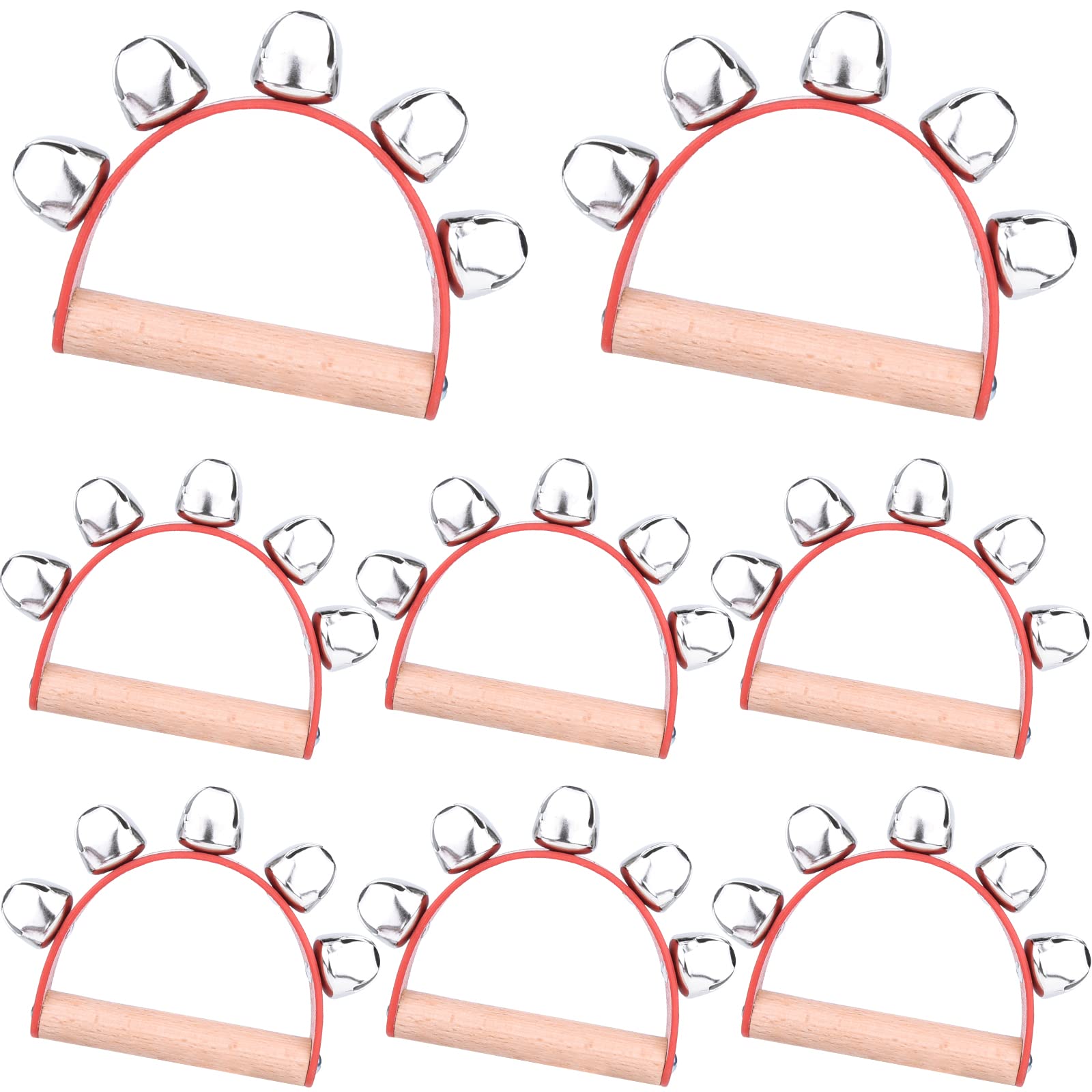 MIAHART 8 Pieces Christmas Hand Jingle Bells Wooden Hand Sleigh Bells Jingle Shaker Bells Handhold Bell Rattles Musical Bell Instruments for Kids Handheld Bells Holiday Christmas Décor