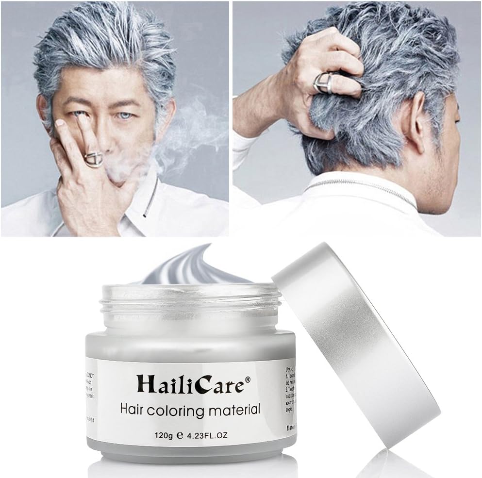 HailiCare 120g Silver Ash Grey Hair Wax, Men Women Professional Hair Pomades, Temporary Hair Color Dye Wax Hair Styling Fluffy Matte Hair Mud Cream for Party, Festival & Cosplay
