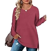 RITERA Plus Size Women Sweaters Waffle Knit Pullover Top Long Sleeve Casual Crewneck Shirt Loose Split Hem Fall Winter Blouse