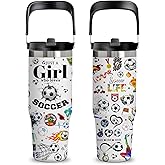 xiiai Soccer Gift for Women & Girls - 30oz Insulated Stainless Steel Tumbler with Handle, Cute Leak-Proof Water Bottle for Players, Fans - Great for Games, Practice, Christmas & Birthdays